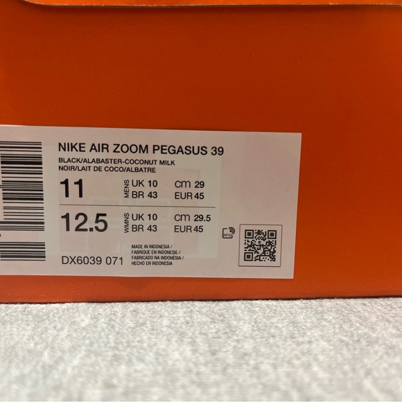 Nike Air Zoom Pegasus 39 Black White Orange Running Mens Shoe Size 11 DX6039-071 - Picture 11 of 11